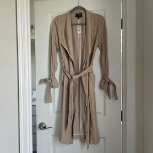 Express Soft Draped Khaki Trench Coat | Tie Waist Long Jacket | Cream XS